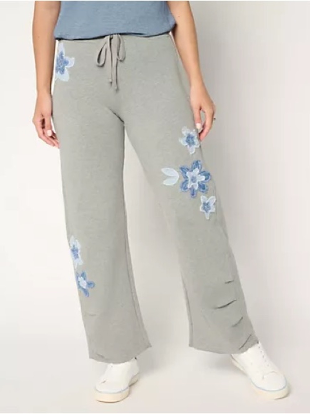 DRIFTWOOD • French terry gathered pants sweatpants - XS gray floral appliqué